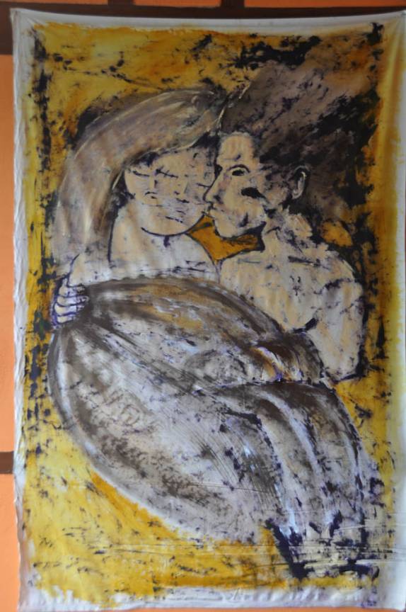 Pintura exposta na Pousada Marhesia, em Algodoal - PA